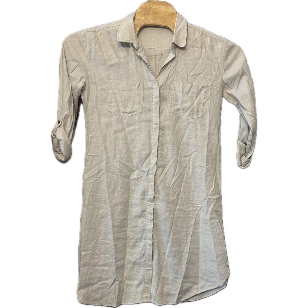 Prana Shirt Dress Womens Medium Off‎ White Gray Button Front Hemp Blend